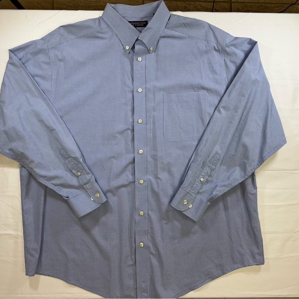 Roundtree & Yorke Light Blue Checkered Dress Shirt Size 2XB - Picture 2 of 7